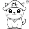 Kawaii Cat in a Pirate Hat Coloring Pages