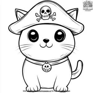 Kawaii Cat in a Pirate Hat Coloring Pages