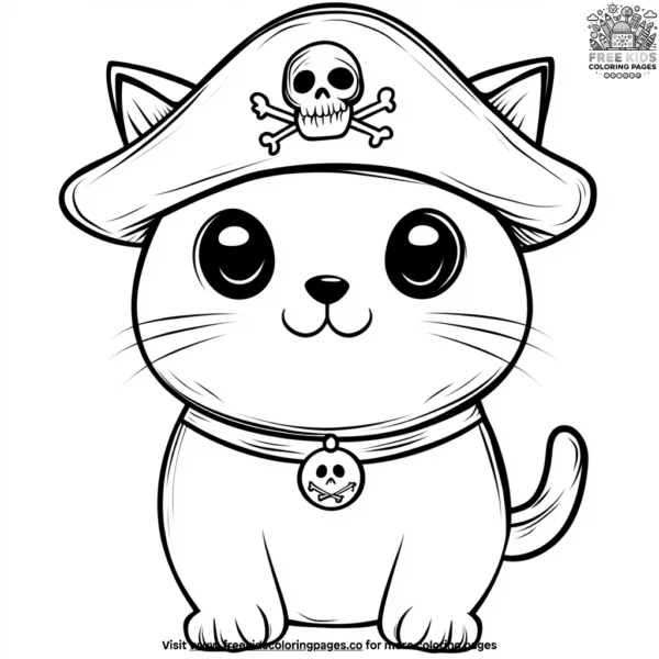 Kawaii cat in a pirate hat coloring pages