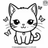 Kawaii Cat with Butterfly Friends Coloring Pages