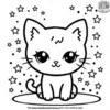 Kawaii Cat with Stars and Sparkles Coloring Pages