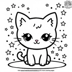 Kawaii Cat with Stars and Sparkles Coloring Pages