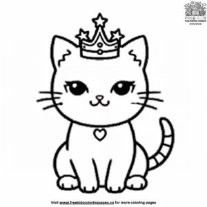 Kawaii Cat with a Crown Coloring Pages