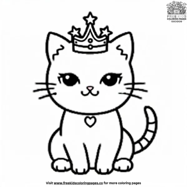 Kawaii cat with a crown coloring pages