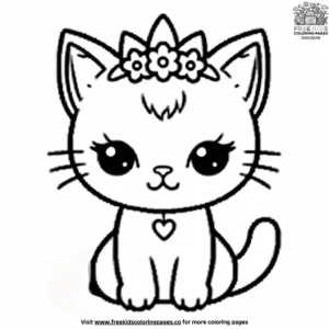 Kawaii Cat with a Flower Crown Coloring Pages