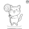 Kawaii Cat with a Giant Lollipop Coloring Pages