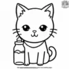 Kawaii Cat with a Milk Bottle Coloring Pages