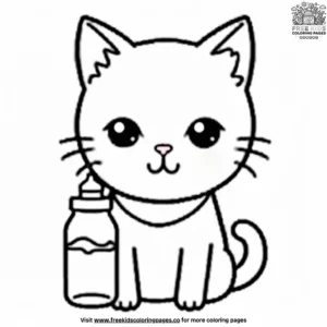 Kawaii Cat with a Milk Bottle Coloring Pages