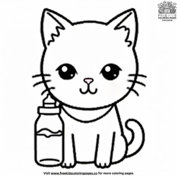 Kawaii cat with a milk bottle coloring pages