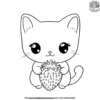 Kawaii Cat with a Strawberry Coloring Pages