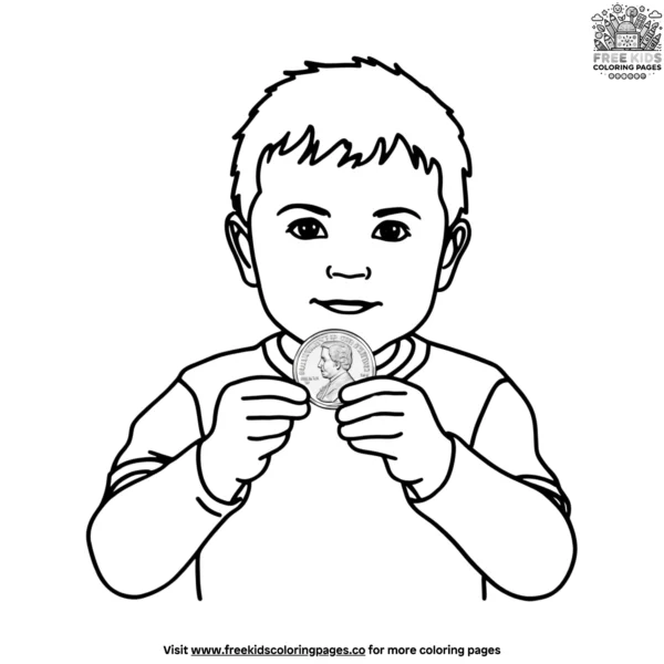 Kid with money coloring pages