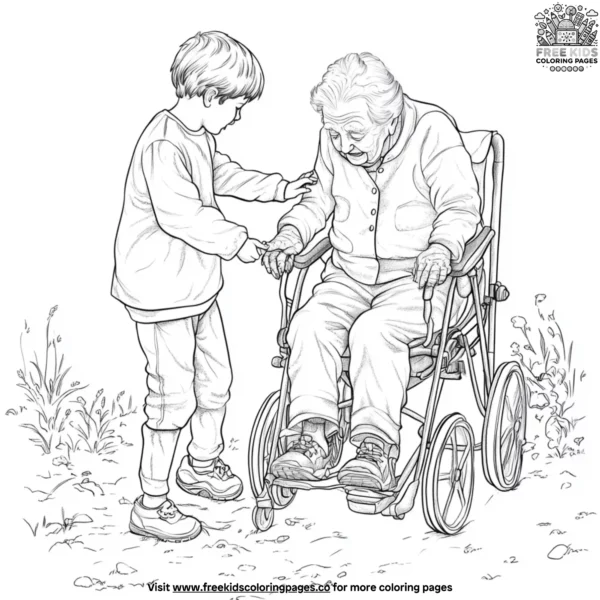 Kindness to elderly coloring pages