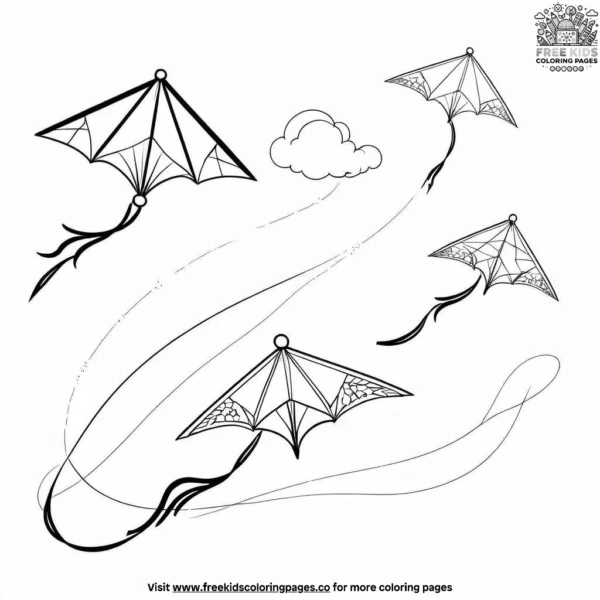 Kite flying fun coloring pages