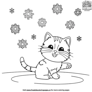 Kitten and snowflake coloring pages