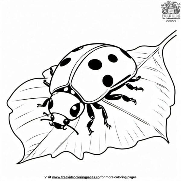 Ladybug on a leaf coloring pages