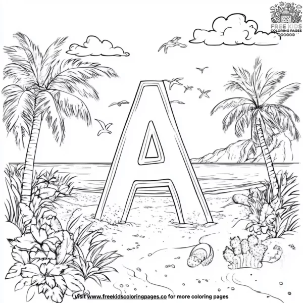 Letter a on the beach coloring pages