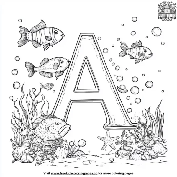 Letter a under the sea coloring pages