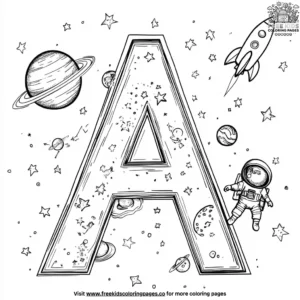 Letter A in Space Coloring Pages