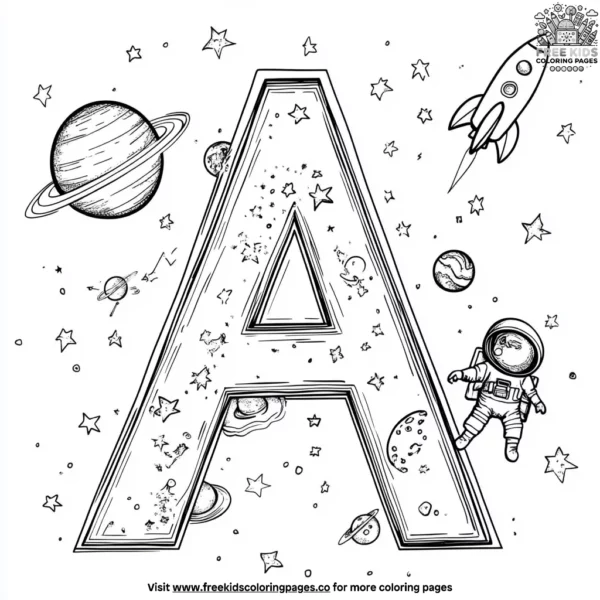 Letter a in space coloring pages