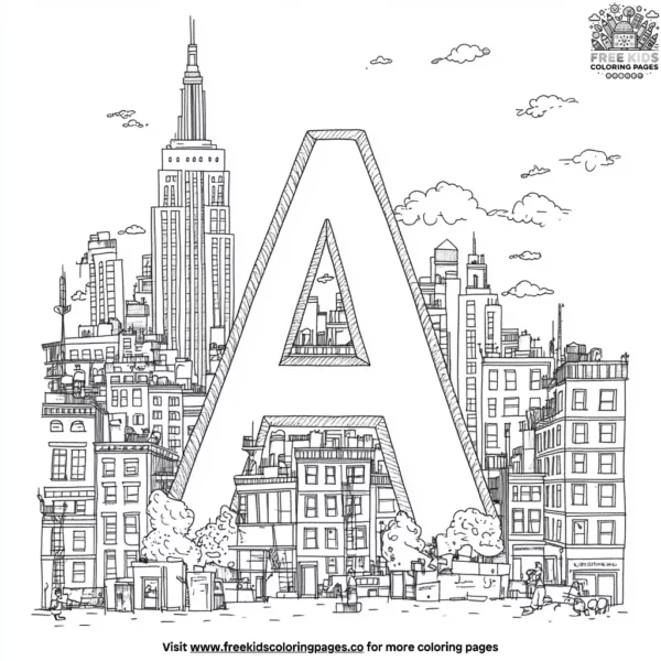 Letter a in the city coloring pages