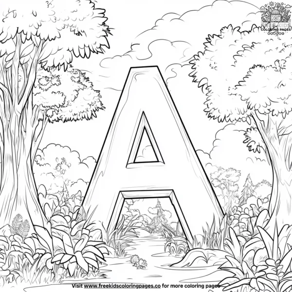 Letter a in the jungle coloring pages