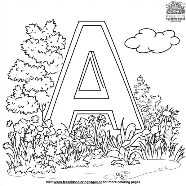 Letter a in the garden coloring pages