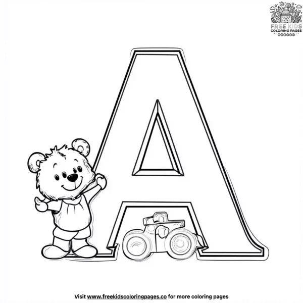 Letter a with fun toys coloring pages