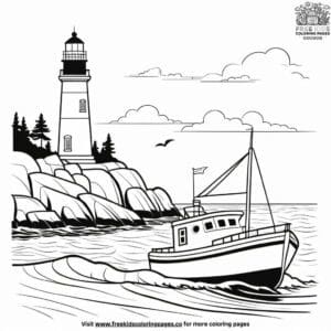 Lighthouse And Boat Coloring Pages