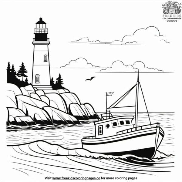 Lighthouse and boat coloring pages