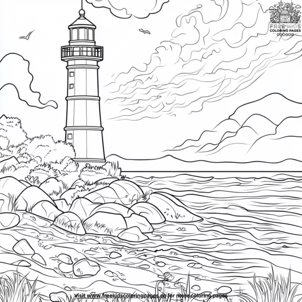 Lighthouse by the sea coloring pages