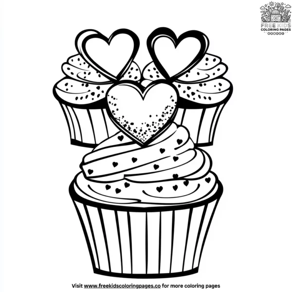 Love shaped cupcakes coloring pages