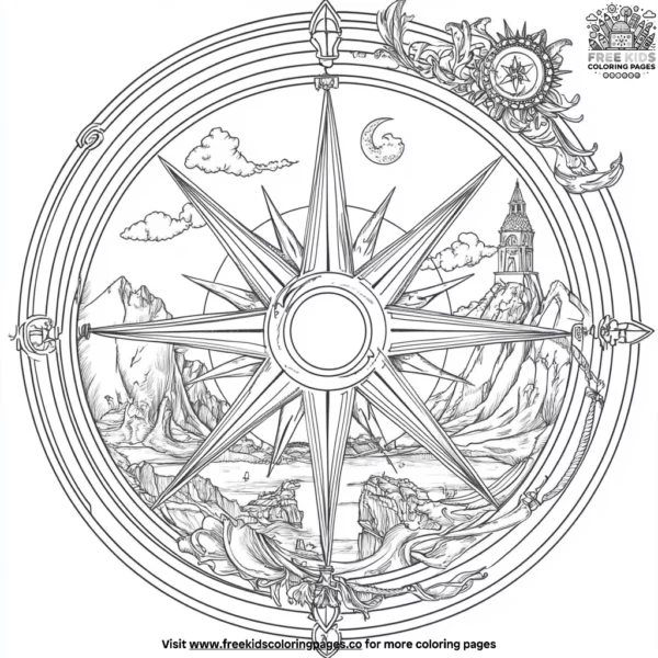 Magical compass coloring pages