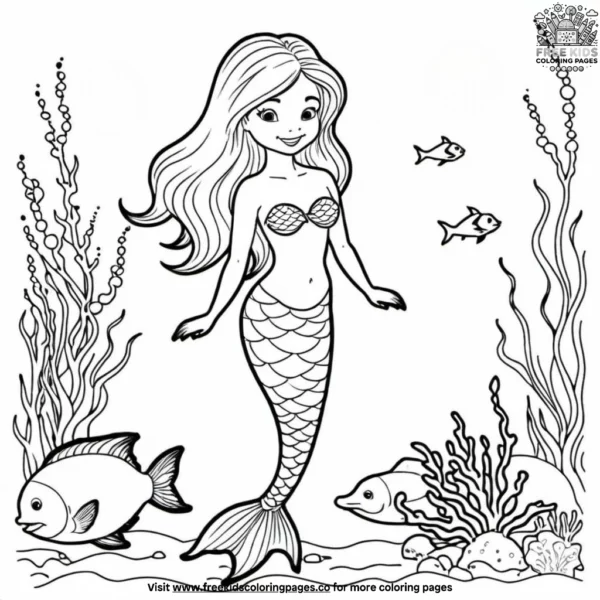 Mermaid under the sea coloring pages