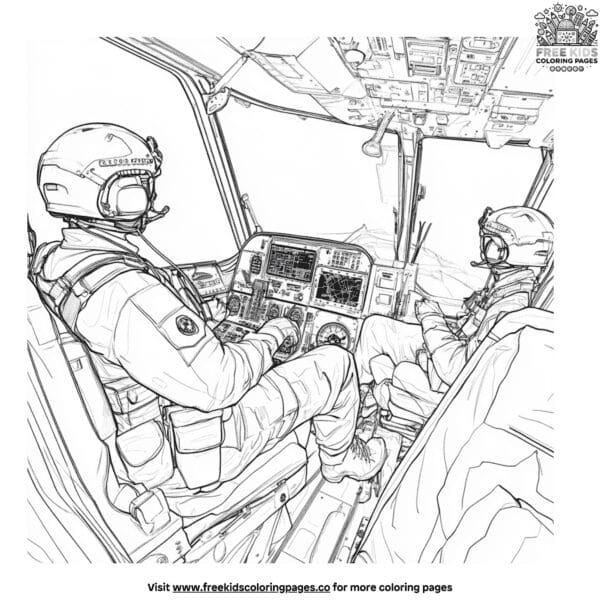 Military peacekeepers in a helicopter coloring pages