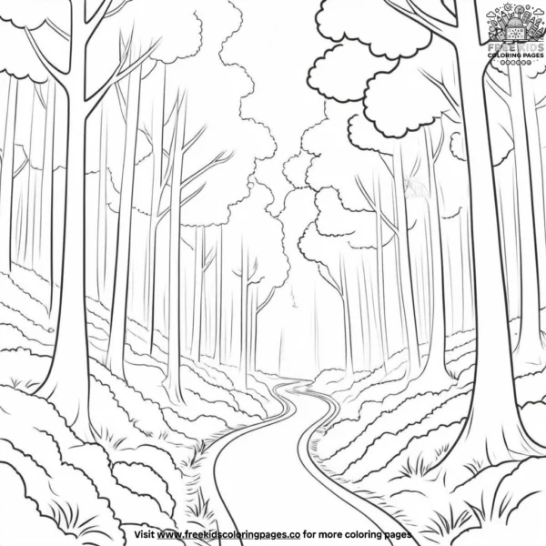 Misty forest path coloring pages