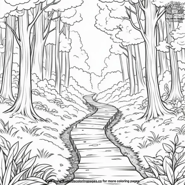 Misty forest road coloring pages