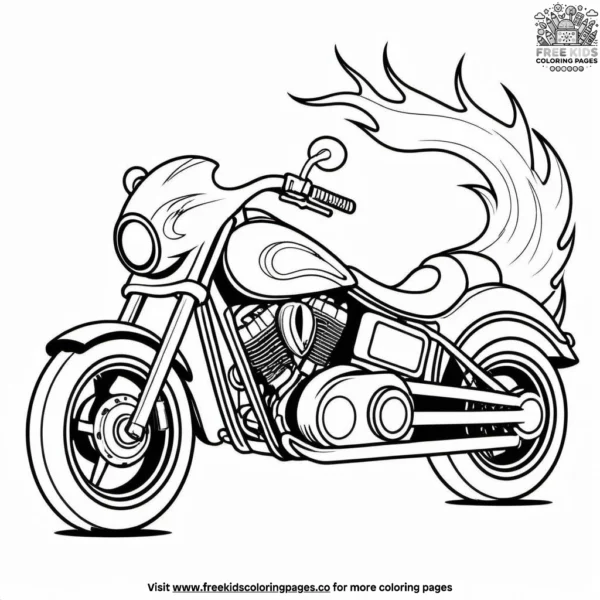 Motorcycle with flames coloring pages