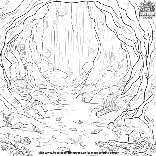 Mysterious underwater cave coloring pages