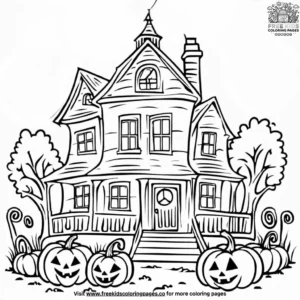 Old House with Pumpkin Decor Coloring Pages