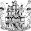 Old Mansion with Twisted Trees Coloring Pages