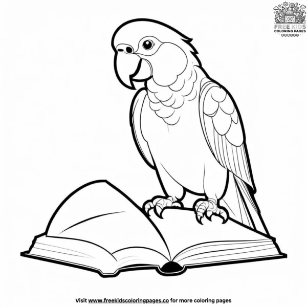 Parrot and book coloring pages