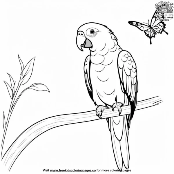 Parrot and butterfly coloring pages