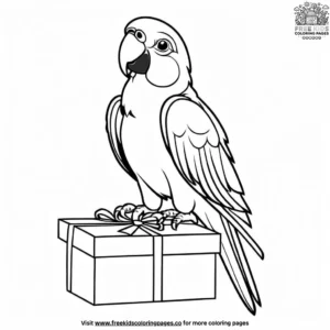 Parrot and gift box coloring pages