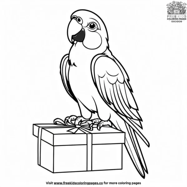 Parrot and gift box coloring pages