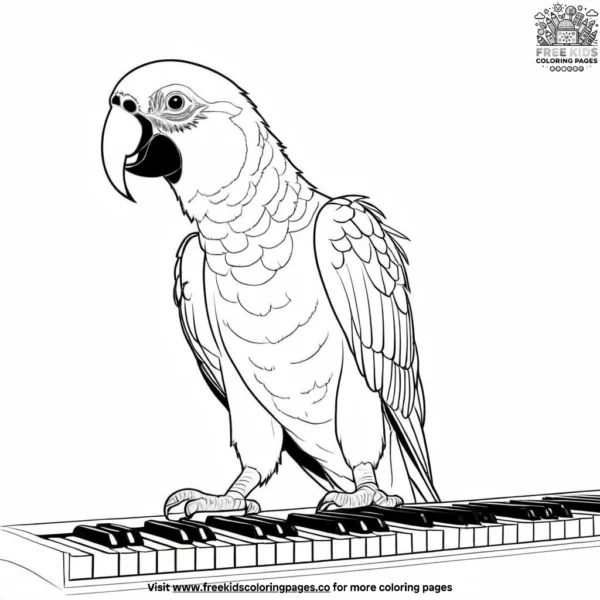 Parrot and piano coloring pages