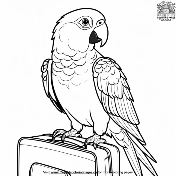 Parrot and schoolbag coloring pages