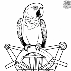 Parrot and Ship Wheel Coloring Pages