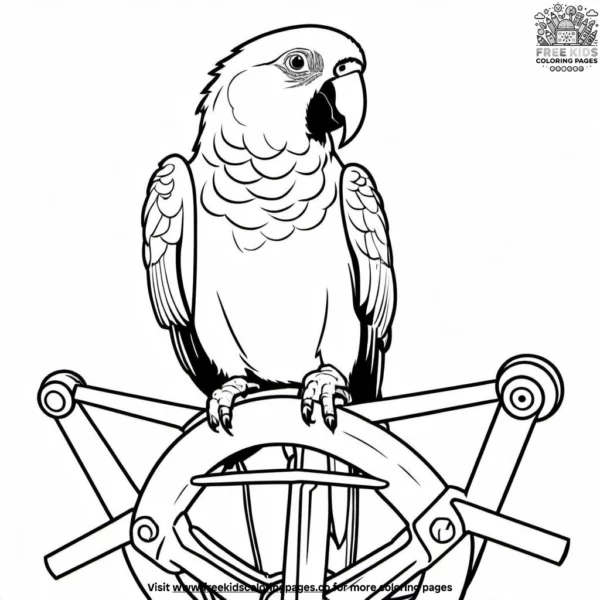 Parrot and ship wheel coloring pages