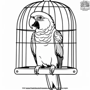 Parrot in a cage coloring pages