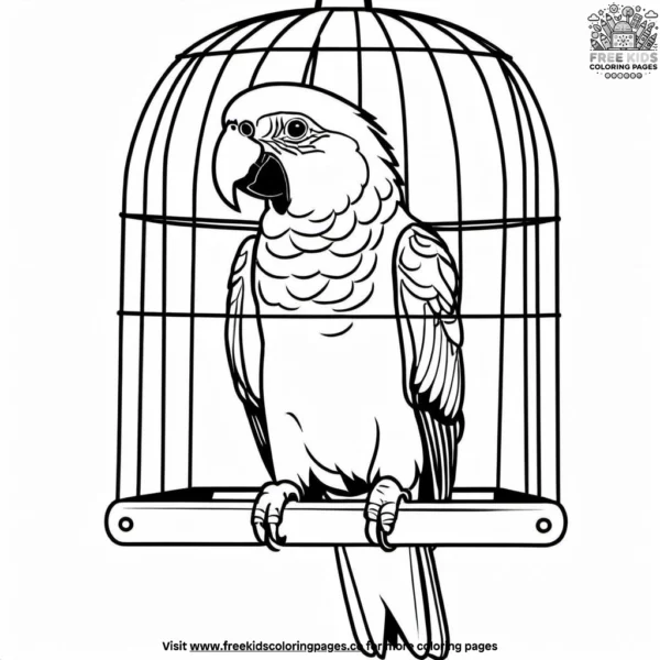 Parrot in a cage coloring pages